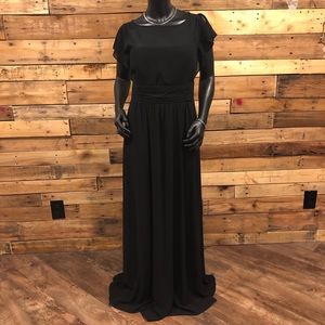 Chaps long black evening gown with flutter sleeves